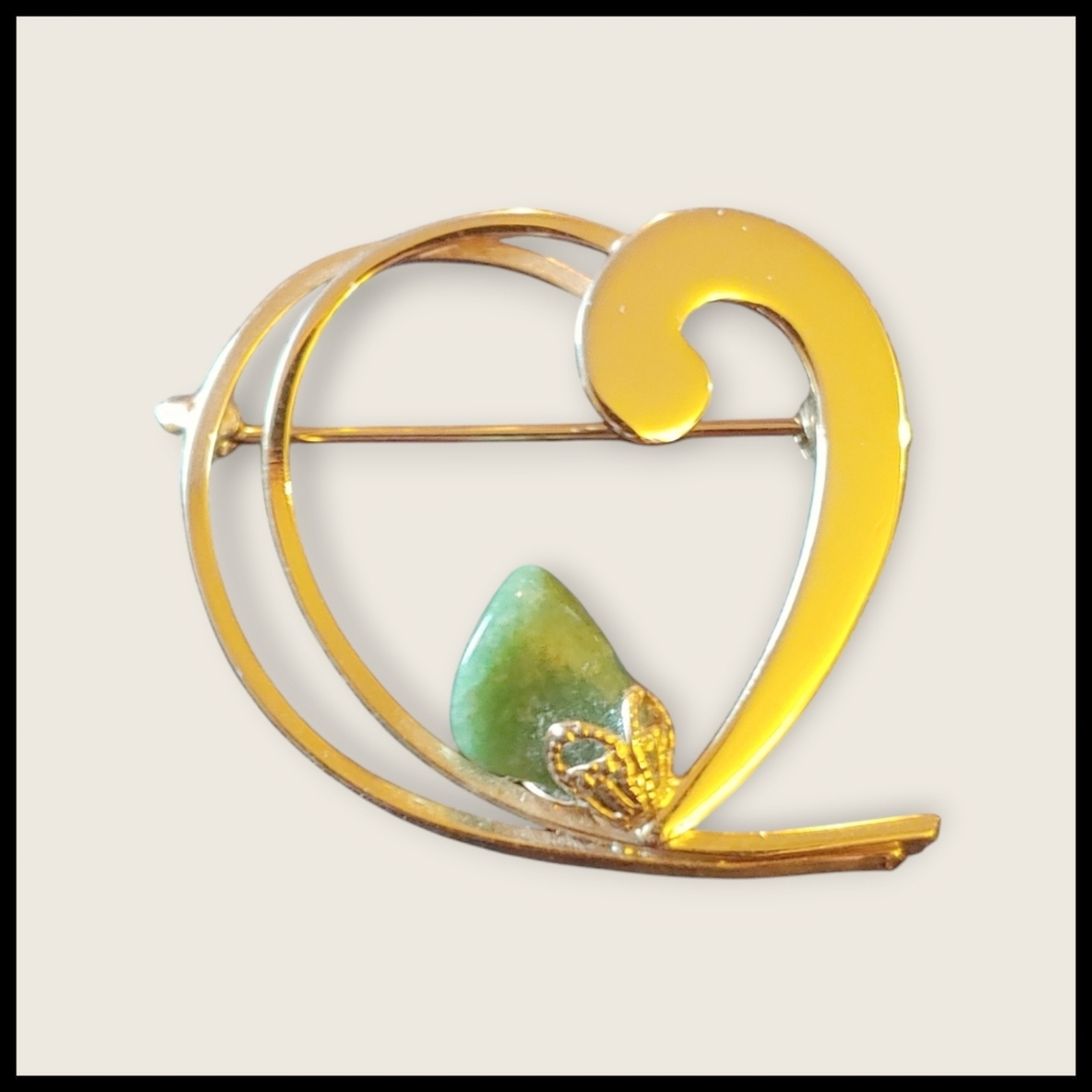 Green Aventurine Open Heart Brooch
